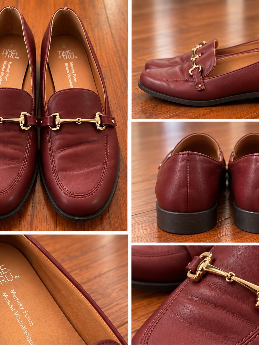 Time and Tru Burgundy Leather Bit-Accent Loafers